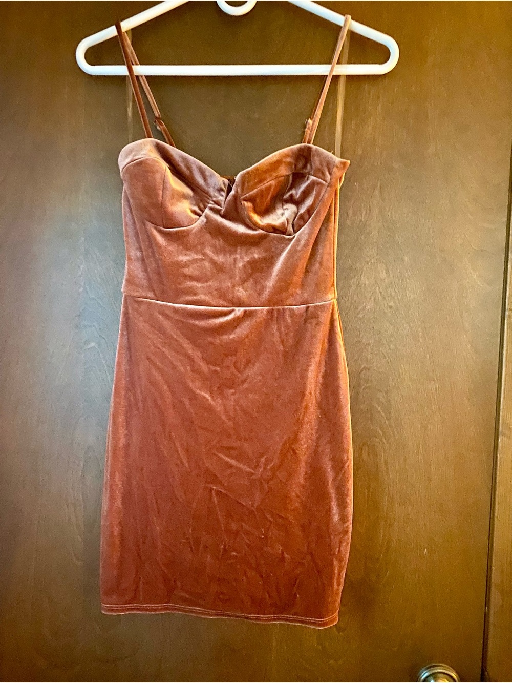 Trixxi Rust Velvet Mini Slip Dress with Sweetheart Neckline